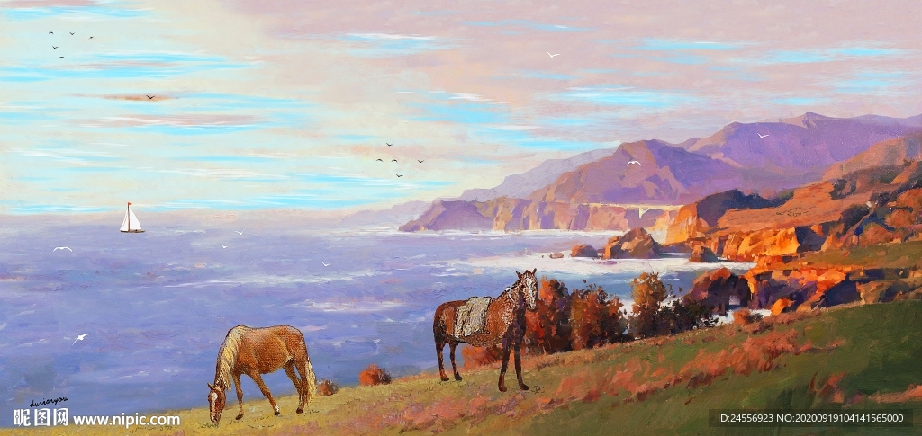 新中式油画风景山水画意境山水画