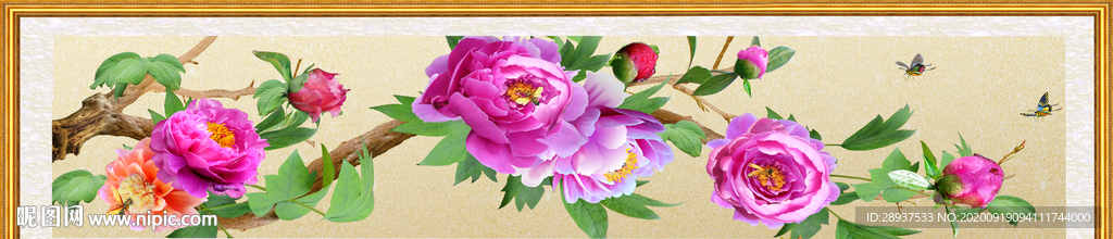 原创高清牡丹沙发装饰画