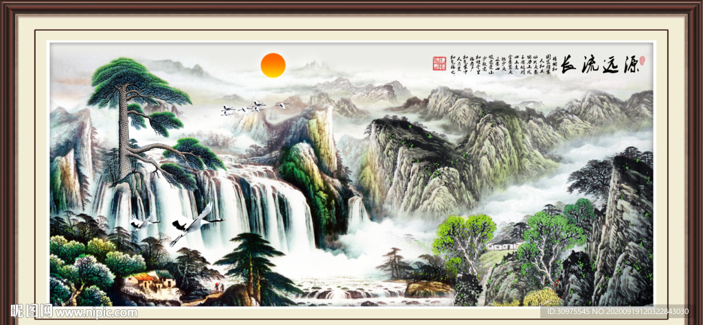 中式流水生财装饰画