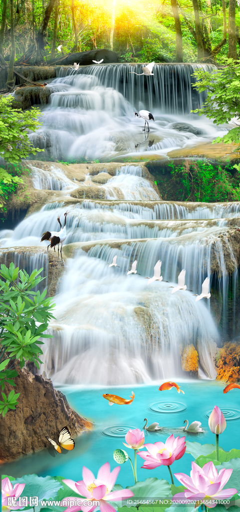 瀑布小溪风景画流水生财玄关