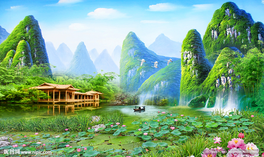桂林山水清新电视背景墙
