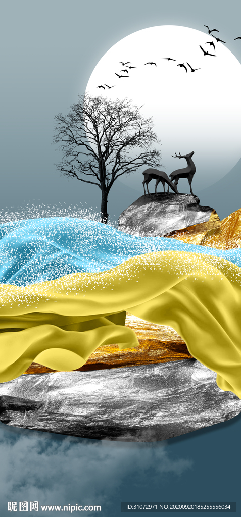 现代简约抽象风景山水轻奢