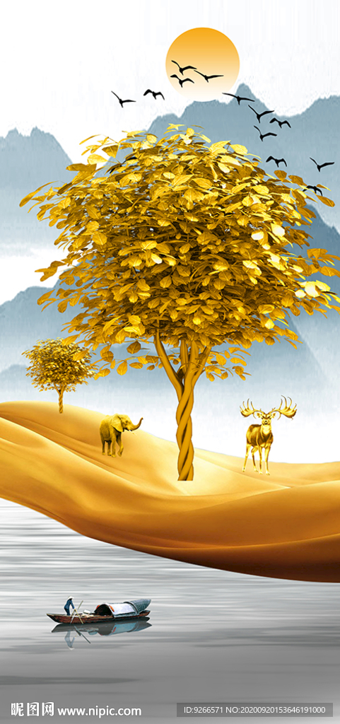 麋鹿抽象玄关装饰画