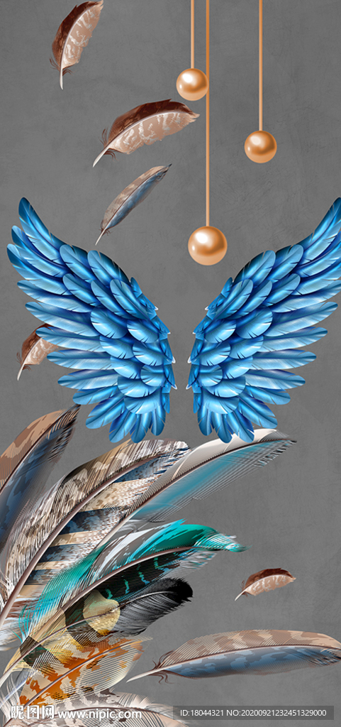 抽象羽毛蓝色翅膀装饰画玄关