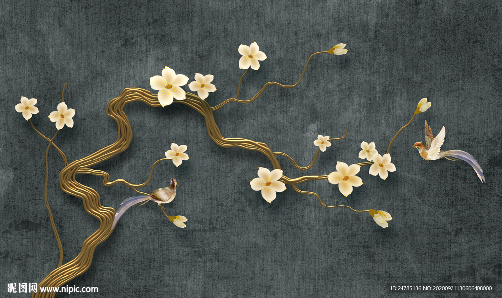 中式花鸟手绘画