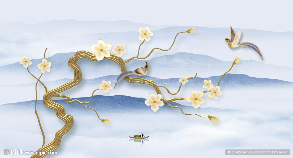 中式花鸟山水画