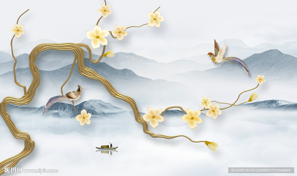 中式花鸟山水画