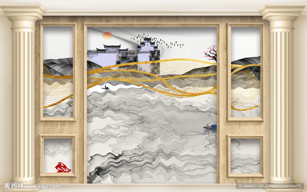 新中式轻奢护墙板背景墙