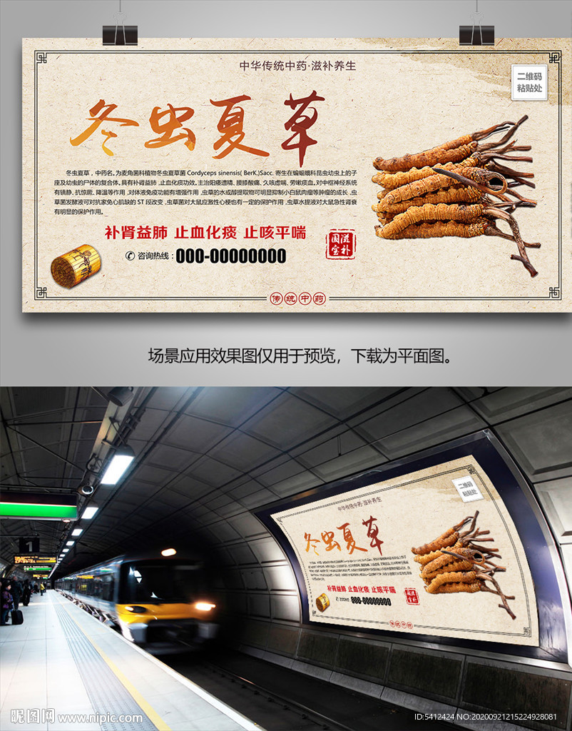 正宗冬虫夏草海报灯箱展板挂画