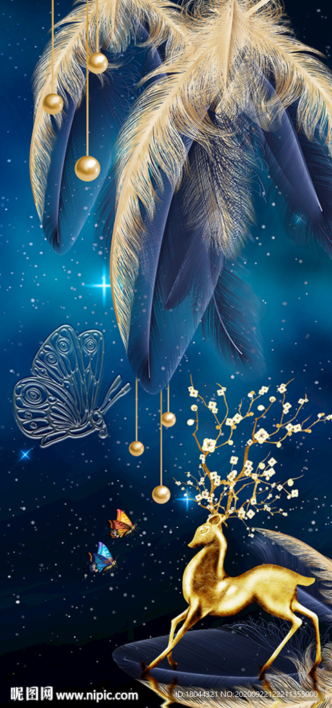 现代简约麋鹿羽毛装饰画玄关