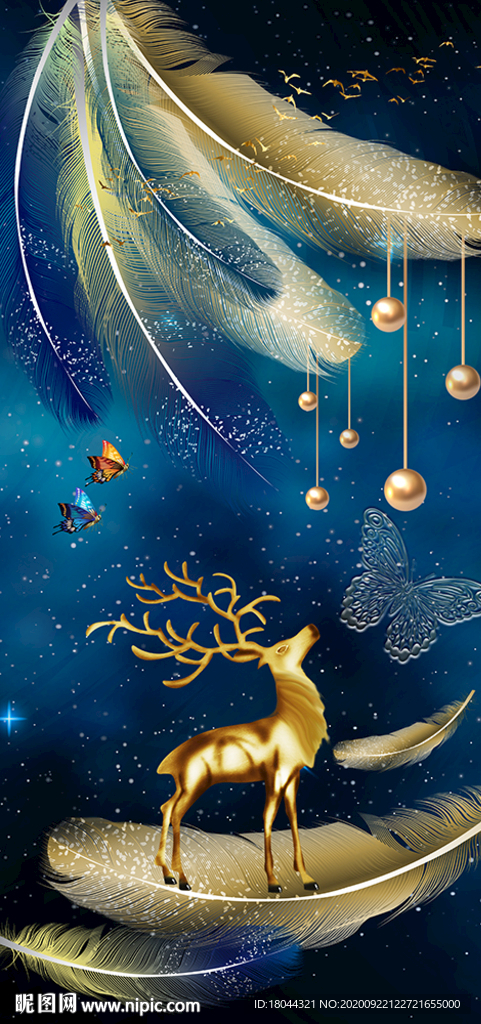 北欧简约麋鹿羽毛装饰画玄关