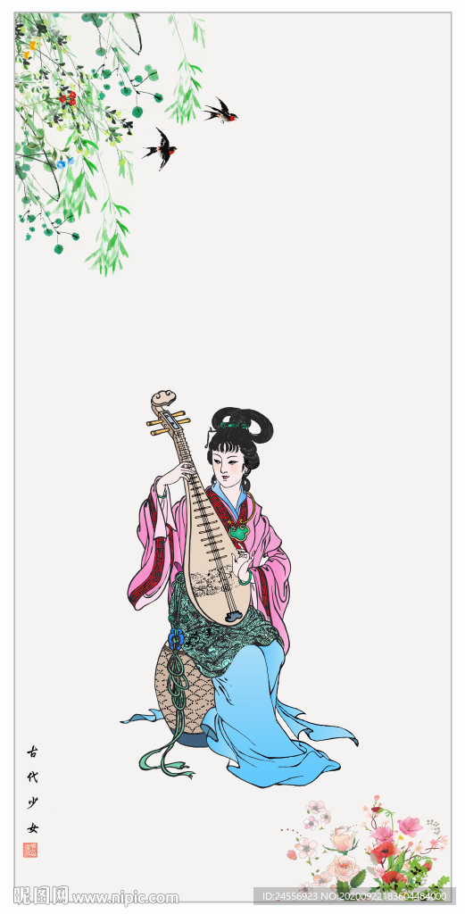 古代少女工笔画