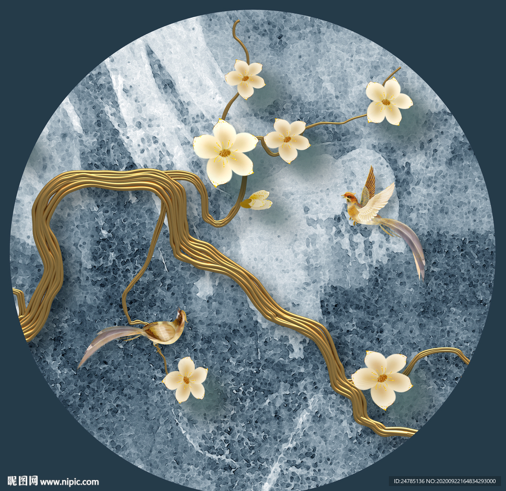 圆形花鸟装饰画