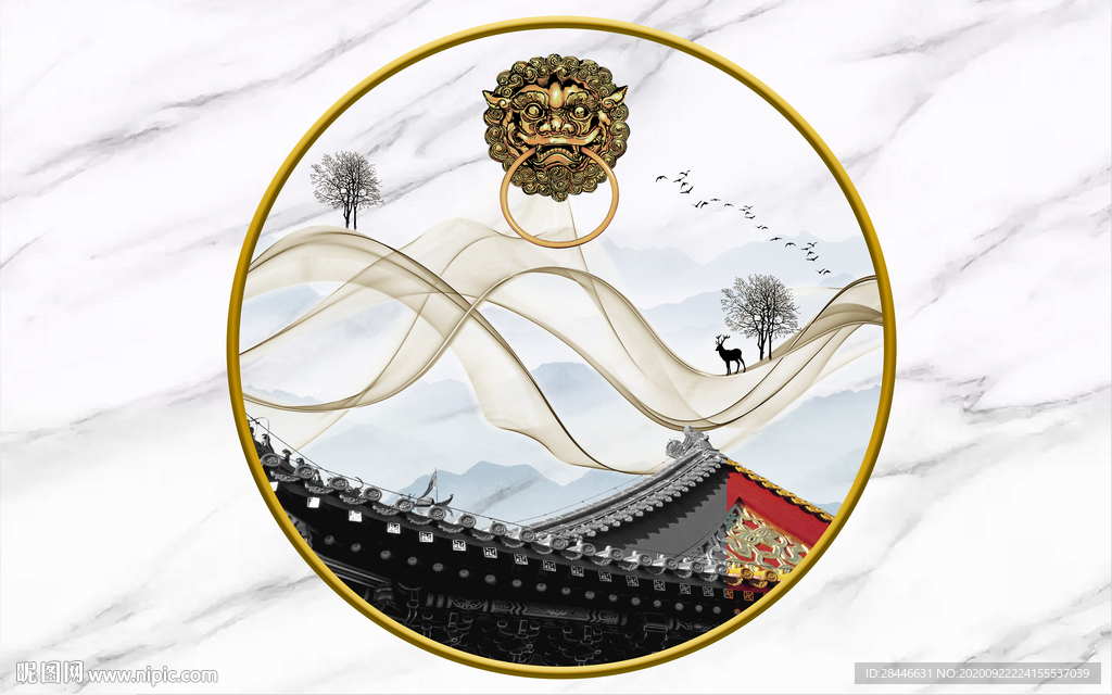 新中式圆形装饰画