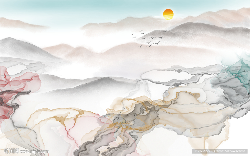 线条中式新山水画 tif分层