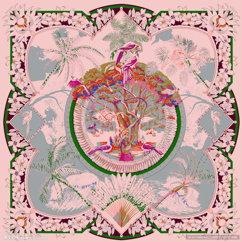 大牌方巾  数码印花  分色