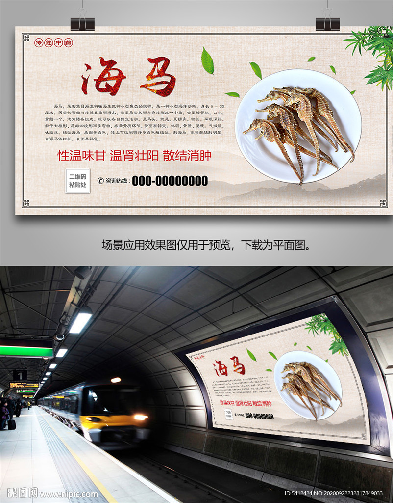 中药海马海报灯箱展板挂画单页