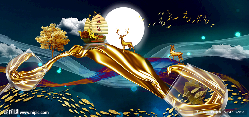 麋鹿抽象水杯晶瓷画装饰画