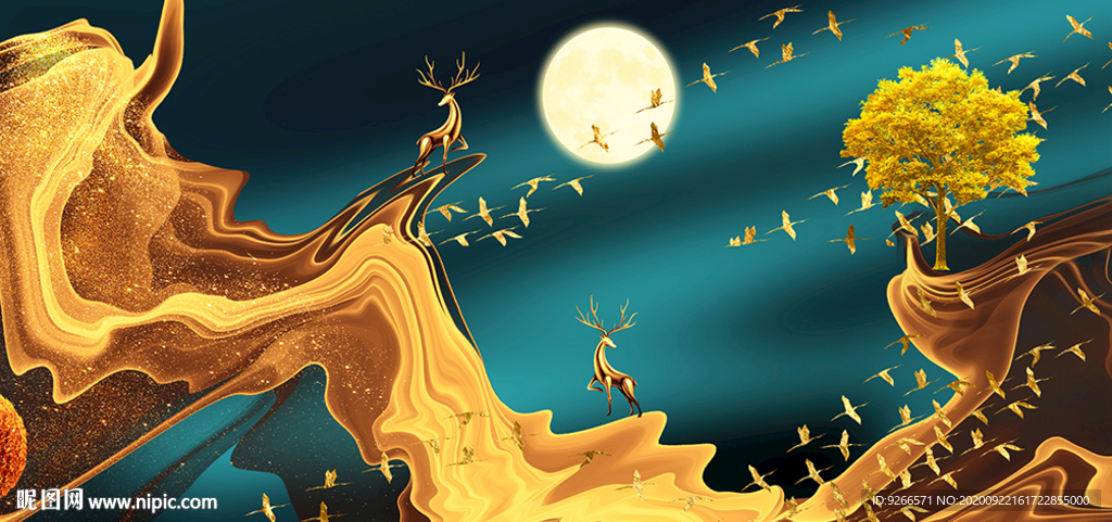 麋鹿抽象卧室晶瓷画装饰画