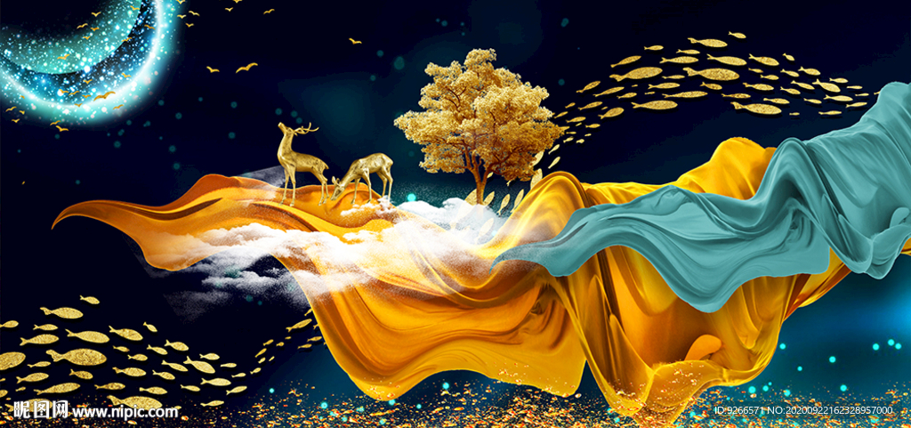 麋鹿抽象卧室晶瓷画装饰画