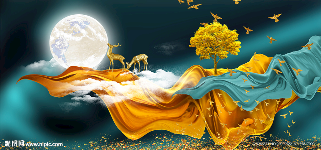 麋鹿抽象卧室晶瓷画装饰画