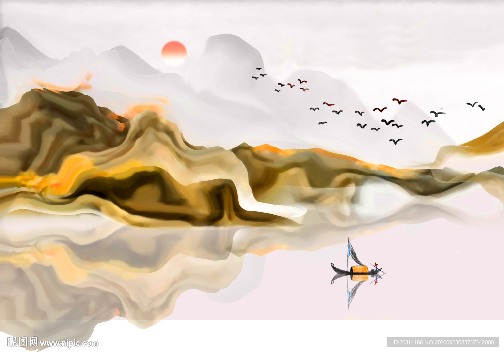 意境水墨禅意山水壁画