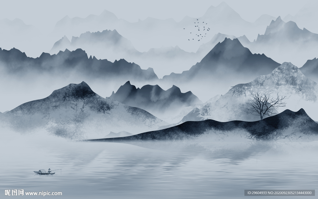 高档山水中式背景 tif分层