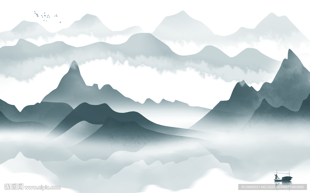 中式意境山水背景 tif分层