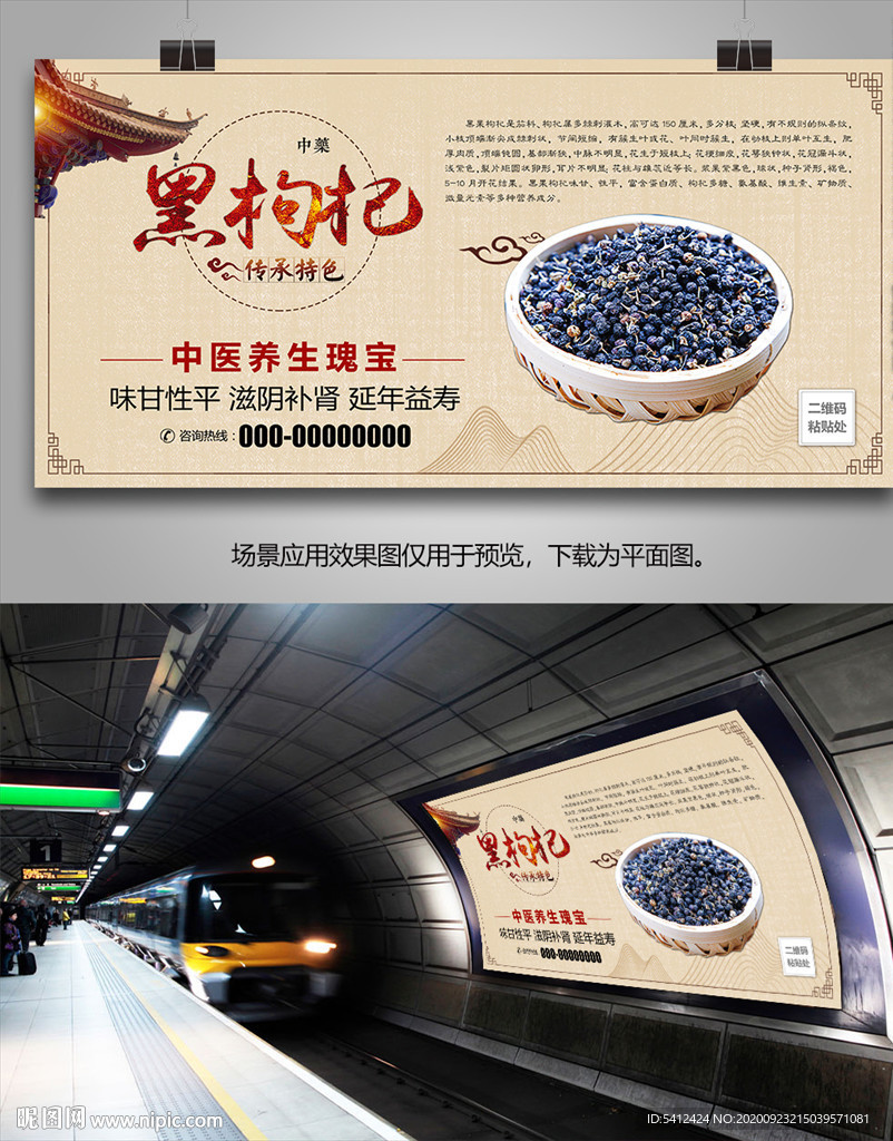 中草药黑枸杞海报灯箱展板展架