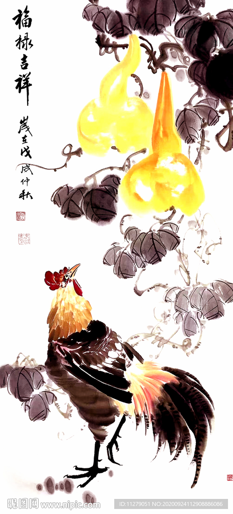 福禄吉祥水墨画