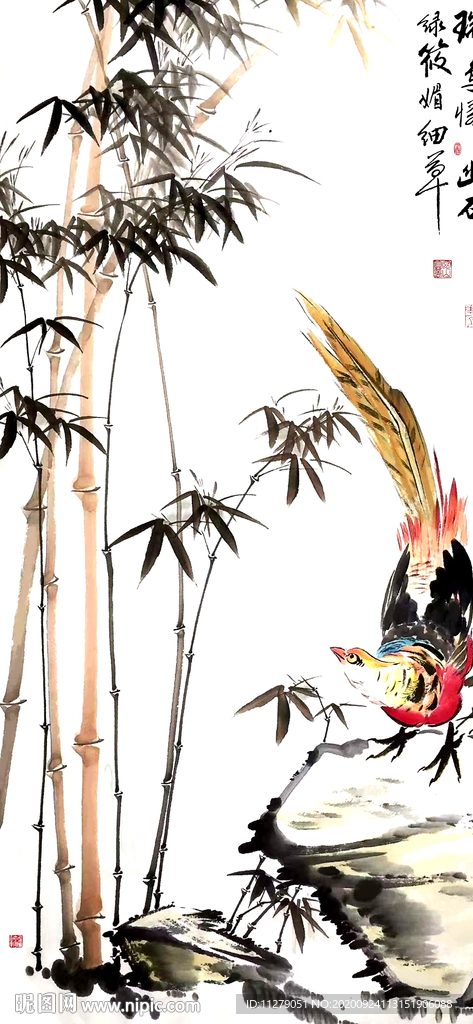 竹子水墨画花鸟画