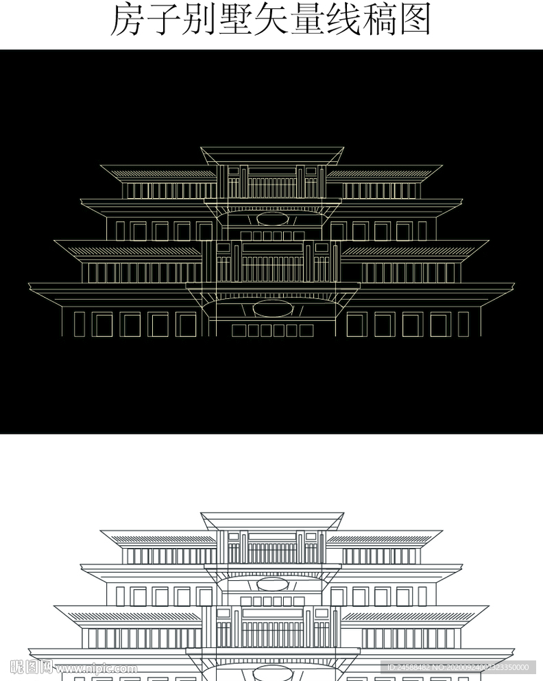 地产矢量房子别墅住宅楼盘线稿图