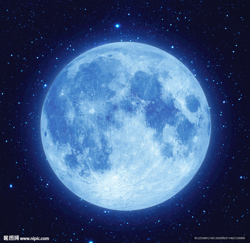 蓝色星空月球