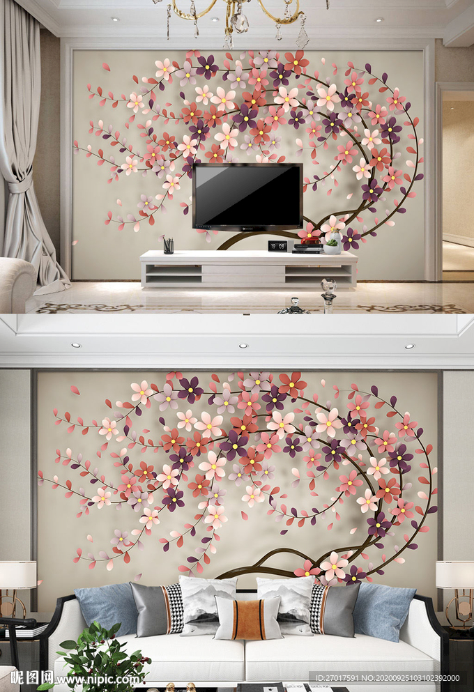 古典电视背景墙水墨装饰画