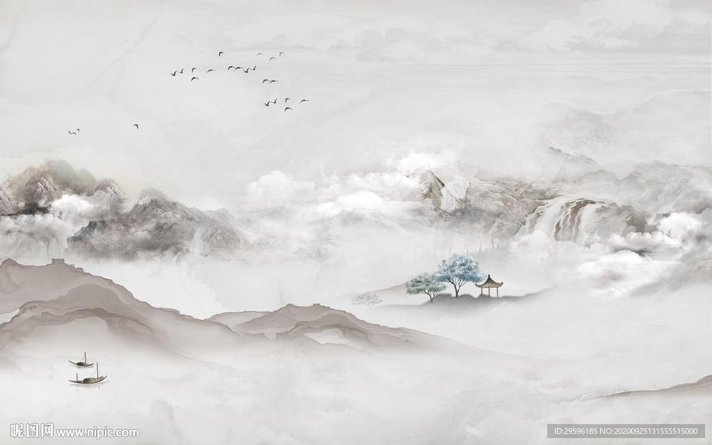 简约新爆款山水画 tif分层