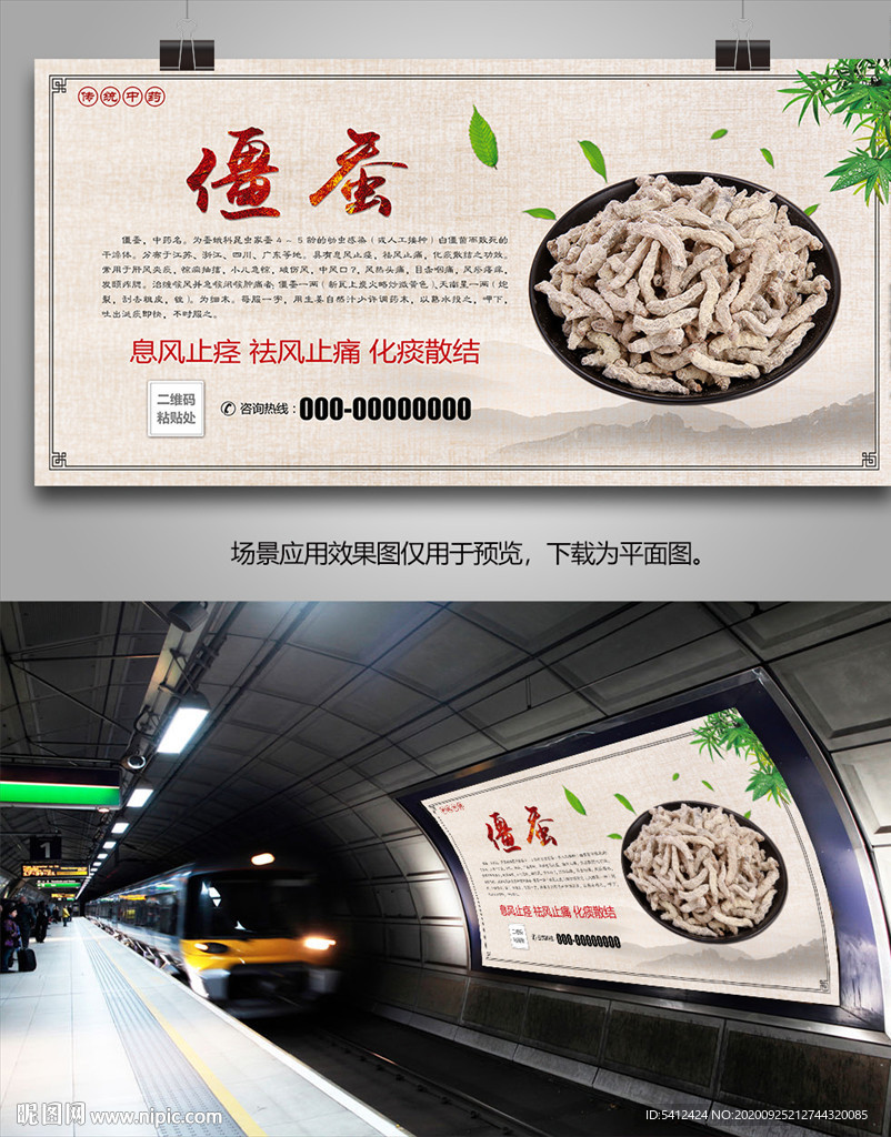 中药僵蚕海报灯箱展板挂画单页