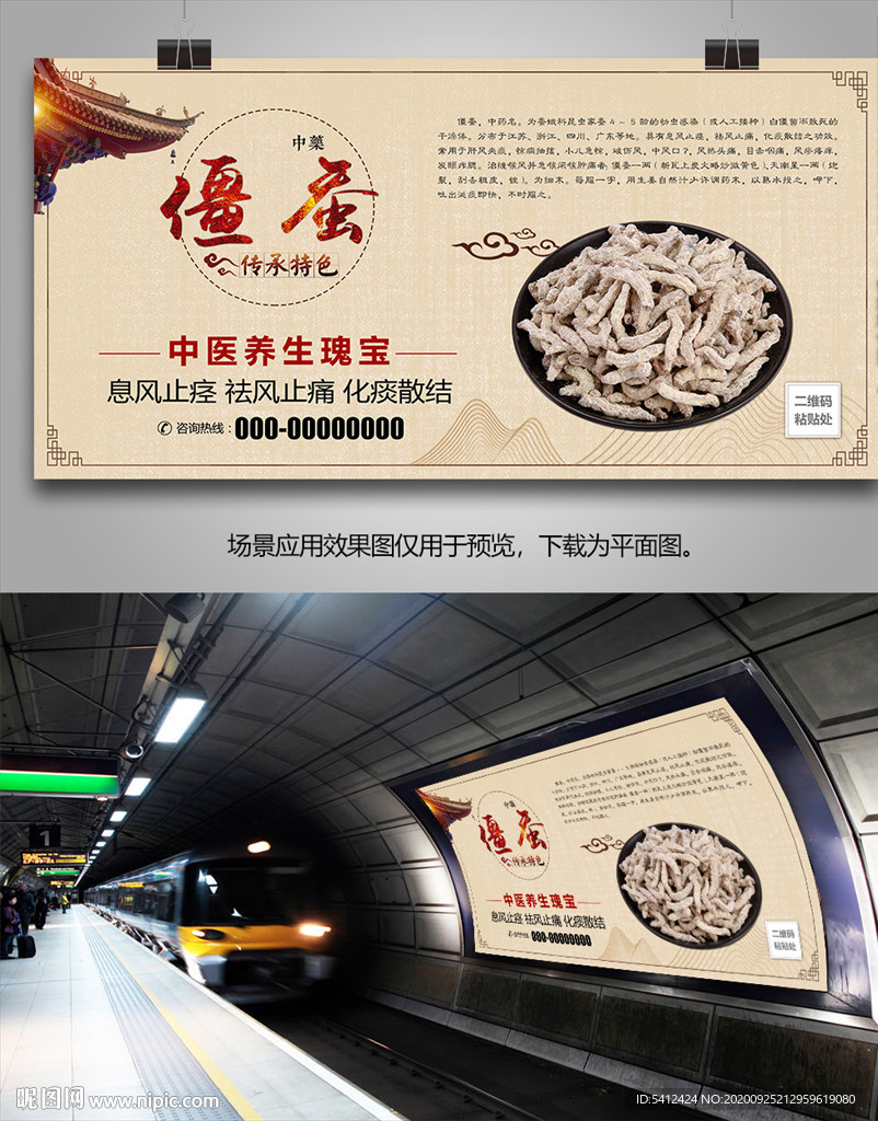 中药僵蚕海报灯箱展板展架挂画