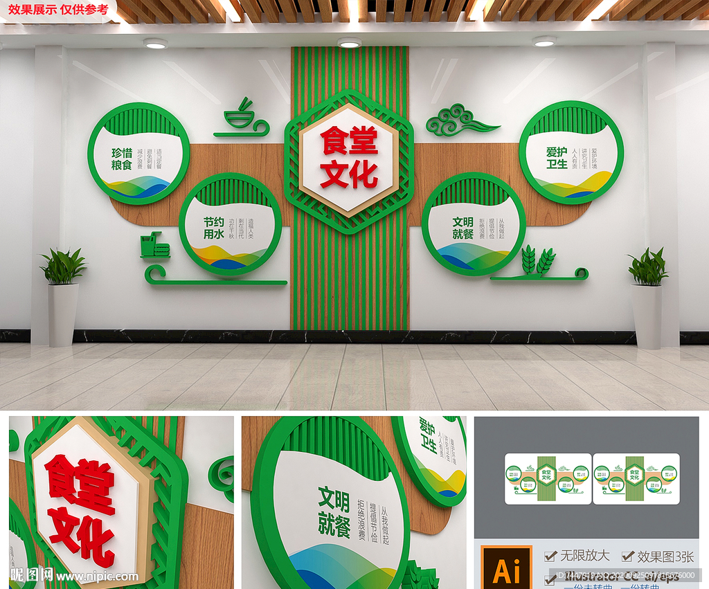 绿色企业学校食堂文化墙模板
