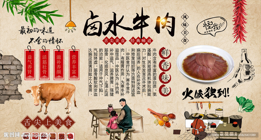 卤水牛肉背景墙