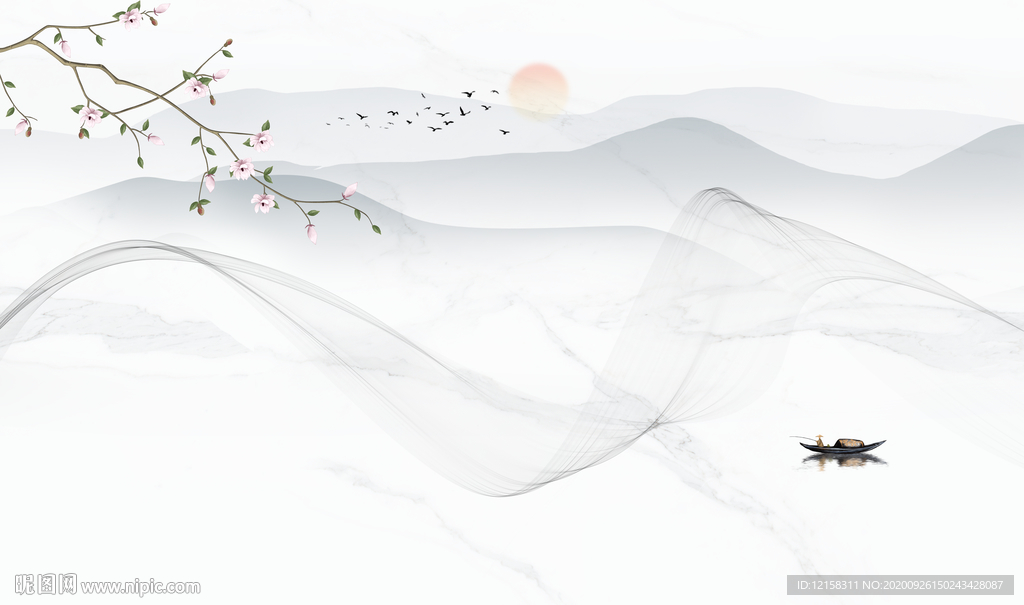 意境玉兰 玉兰山水 抽象线条
