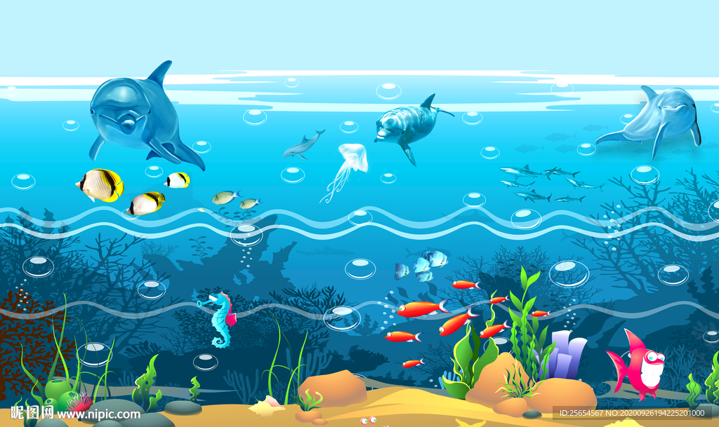 3D卡通海底世界背景墙