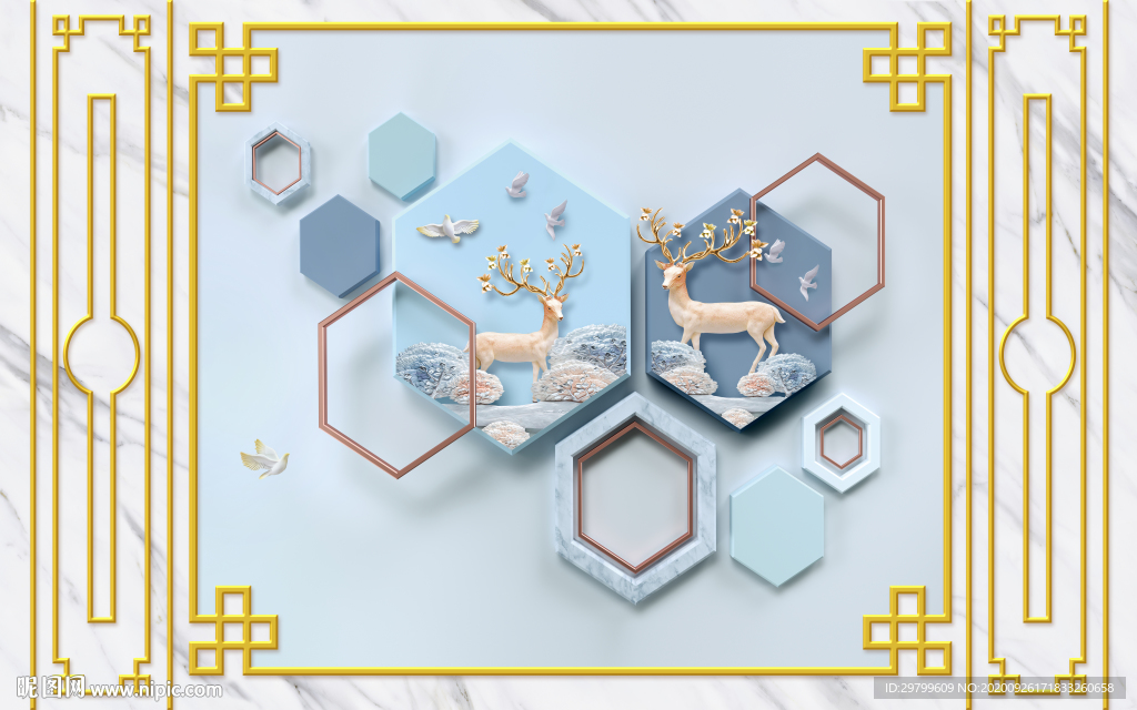 大理石纹 几何鹿
