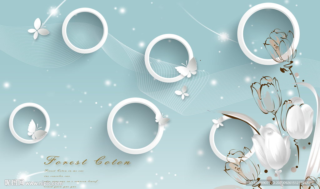 郁金香烟雾字母圆圈蝴蝶背景