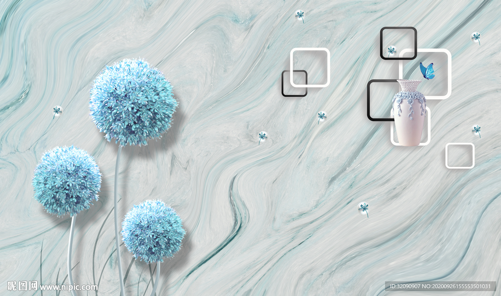 蒲公英方框花瓶抽象背景