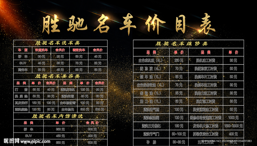 价目表
