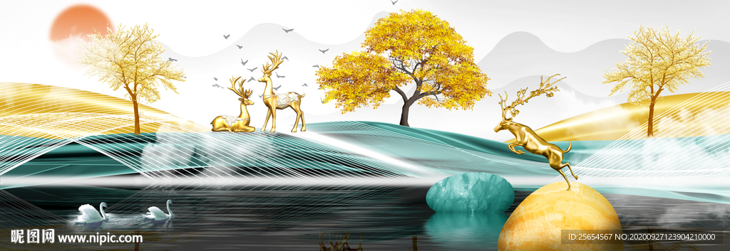 现代石来运转山水创意装饰画