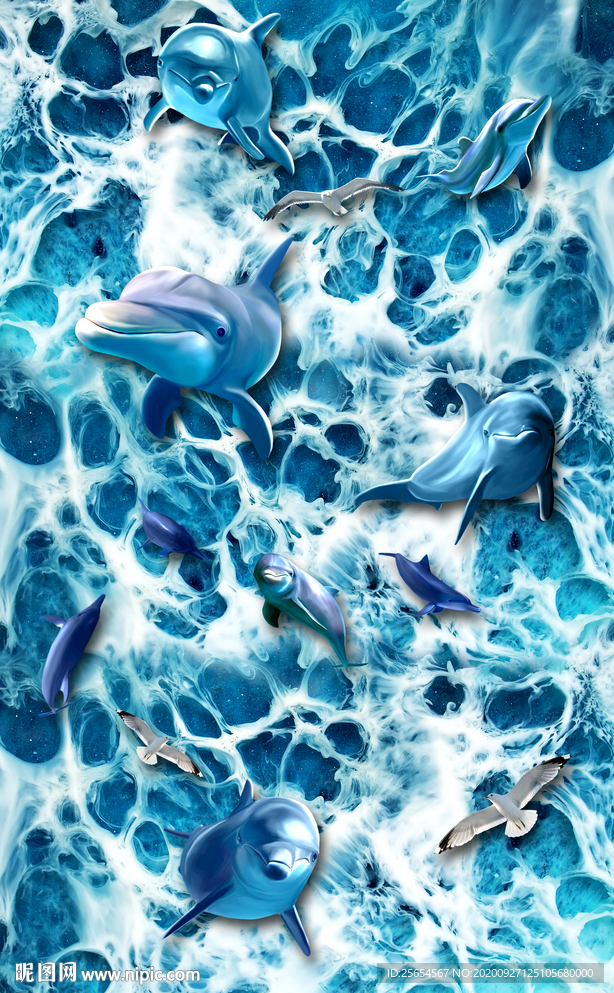 浪花海浪3D地板地砖地画