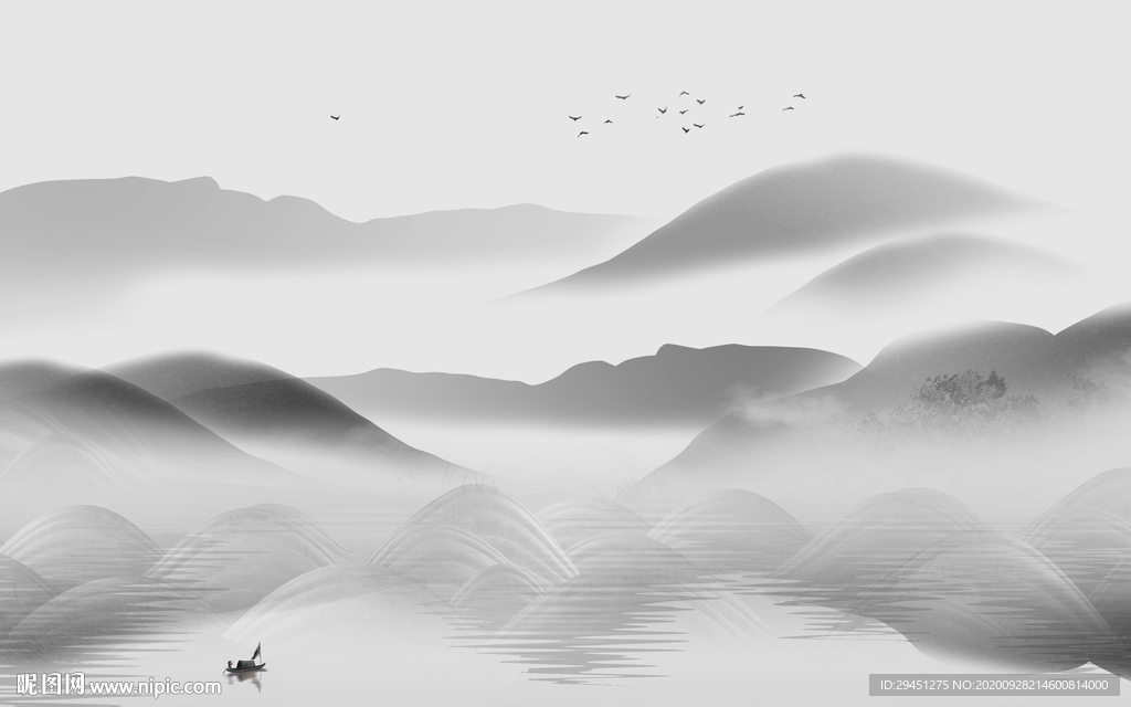 中式唯美新山水画 tif分层