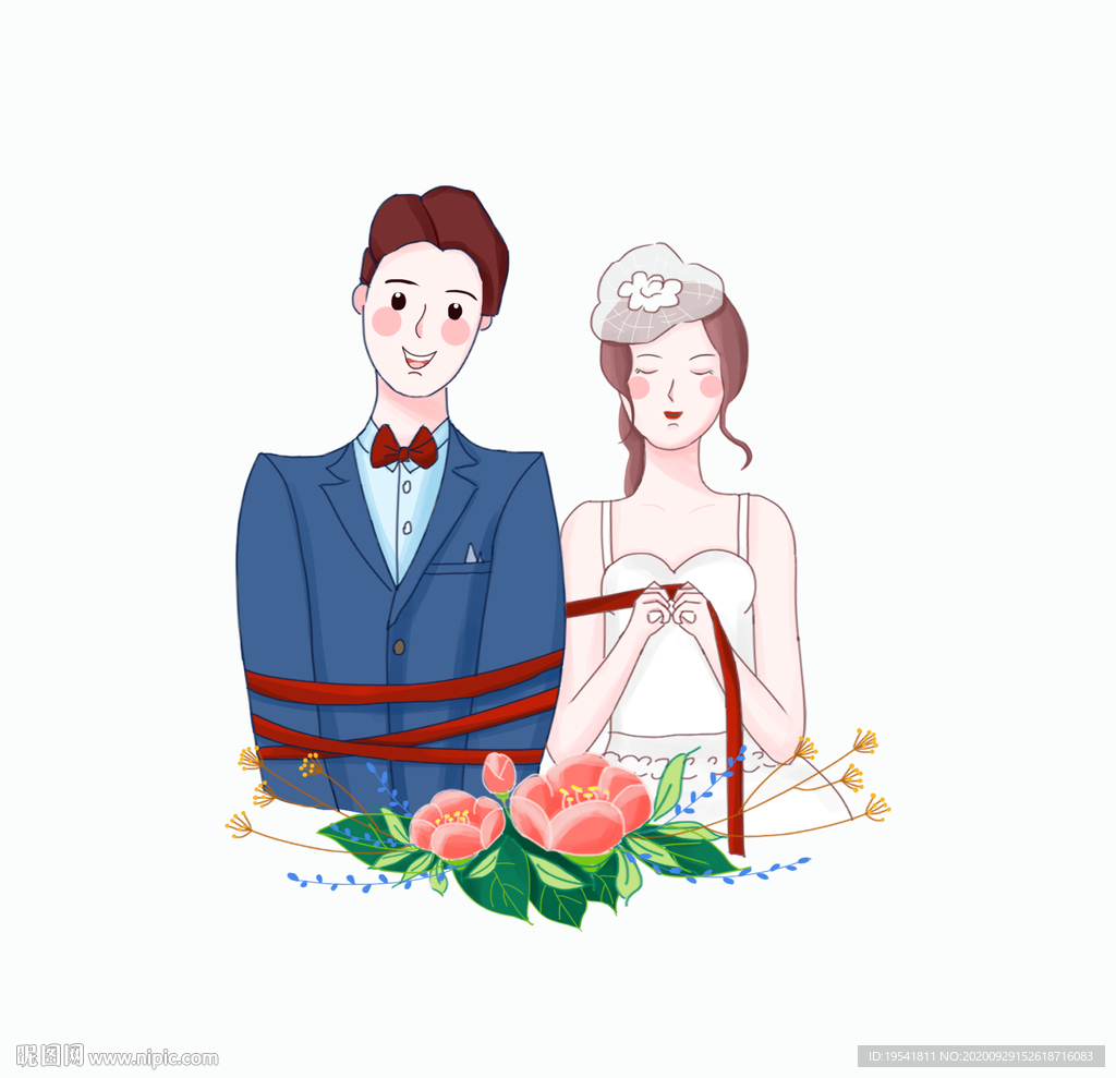婚庆白色新郎新娘手绘情侣 卡通