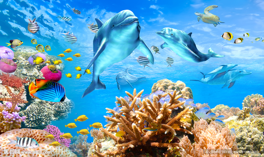 海底世界海豚背景墙
